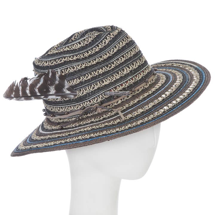 Johnny Ladies Fedora Hat in Black Blue Braided Straw-Cotton for wholesale by Giovannio