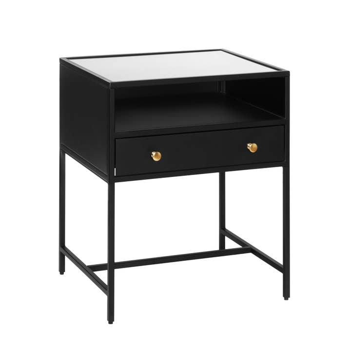 MH London - Wholesale Side Table - Hale Metal Industrial Nightstand with Glass Shadow Box Top