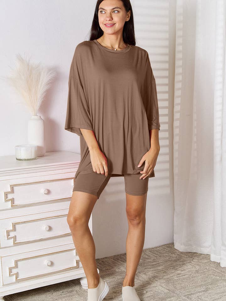 Ensemble haut et short en rayonne douce à manches 3/4 Basic Bae pour la vente par ClassiQ