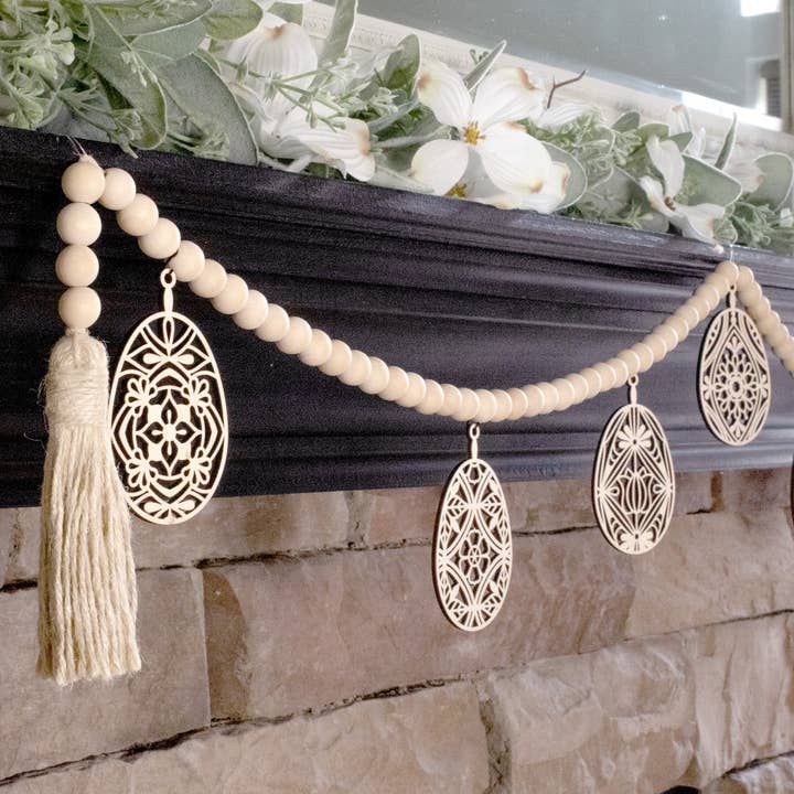 Pysanky Egg Easter Wood Garland for wholesale by Inspired Indigo