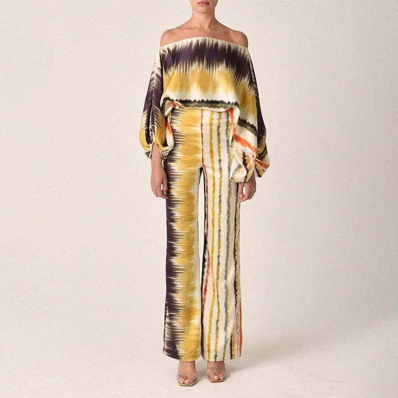 UZ Wholesale Store – Großhandel Set aus Oberteil und Hose (NICHT Loungewear) – Damen – Bedrucktes Oberteil mit Fledermausärmeln und weitem Hosen-Set5