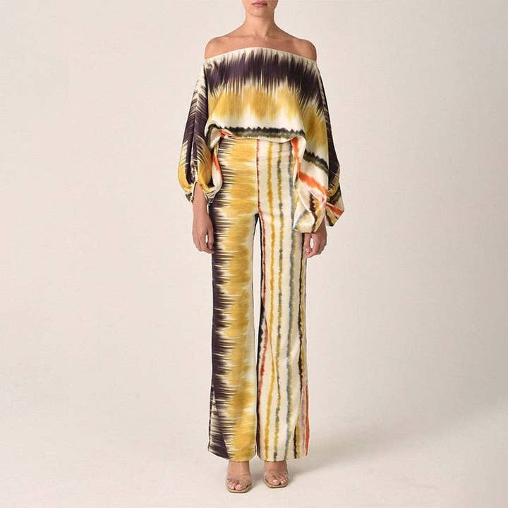 UZ Wholesale Store – Großhandel Set aus Oberteil und Hose (NICHT Loungewear) – Damen – Bedrucktes Oberteil mit Fledermausärmeln und weitem Hosen-Set5