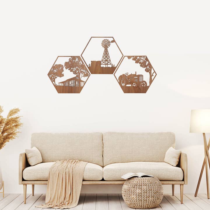 Straya Art - Wholesale Wall Accent - Rustic Windmill Hexagon Wall Art2