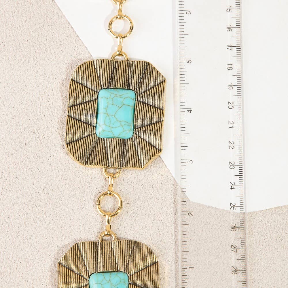 Collections by Fame Accessories - Wholesale Belt - Women's - Large Rectangle Stone Concho Chain Belt2