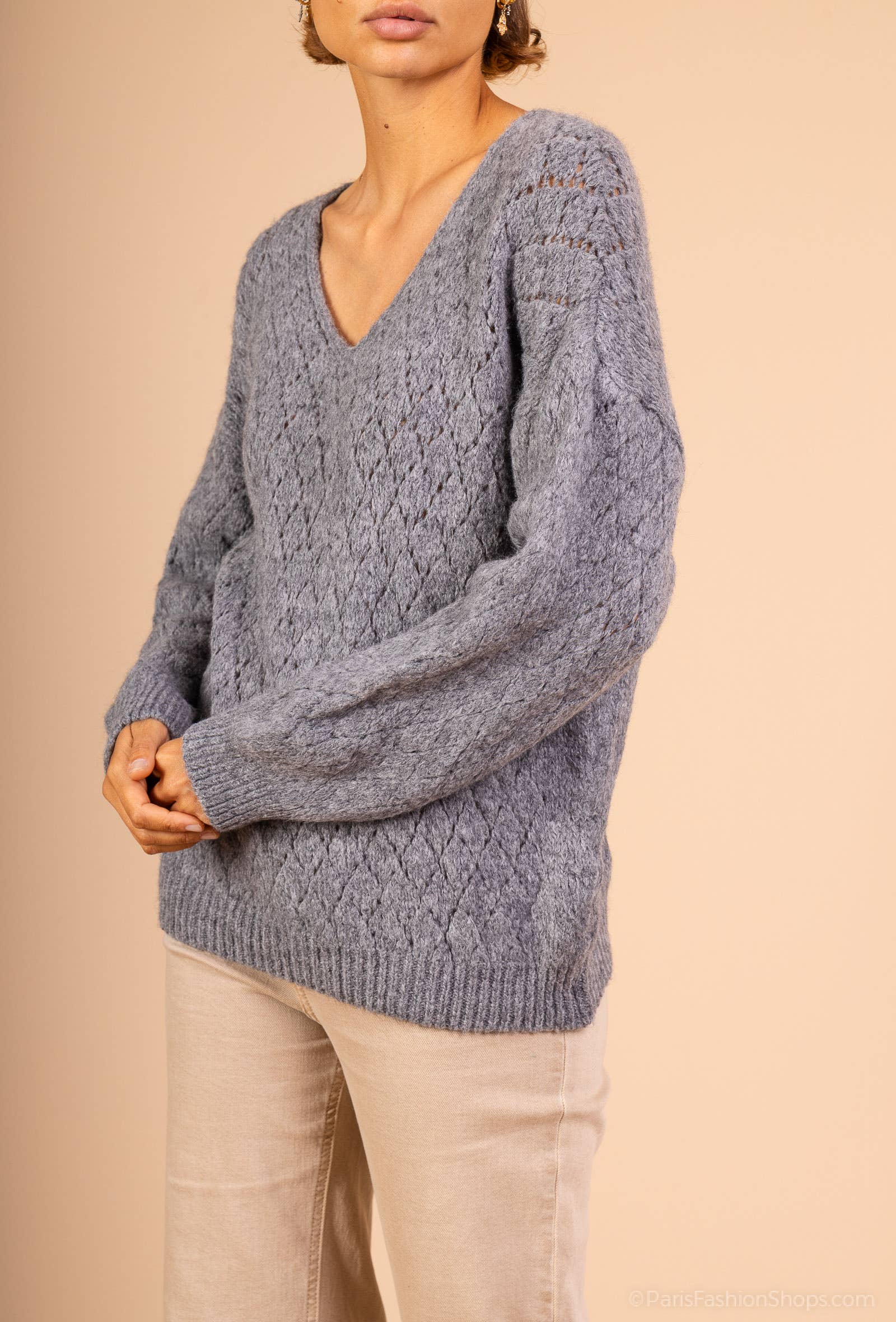 Pépouz' Paris - Vente Pull en maille – femme - Pull en mohair ajourée motif losange PP25056