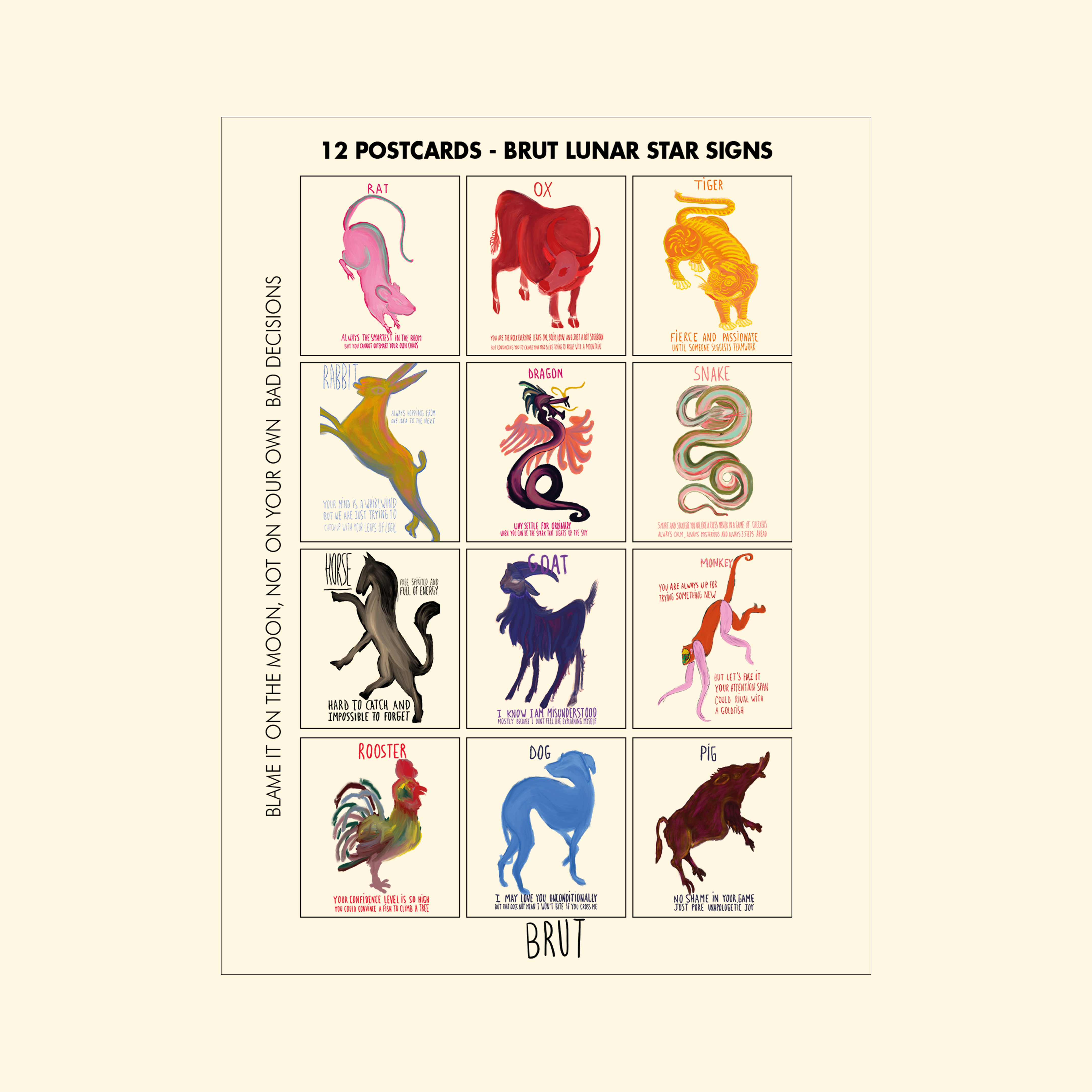 Brut - Wholesale Postcard - LUNAR ZODIAC | POSTCARDS SET     1
