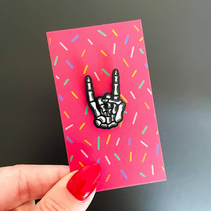 Stark + Stanley - Wholesale Lapel Pin/Button - Skeleton Rock On Sign Enamel Pin0