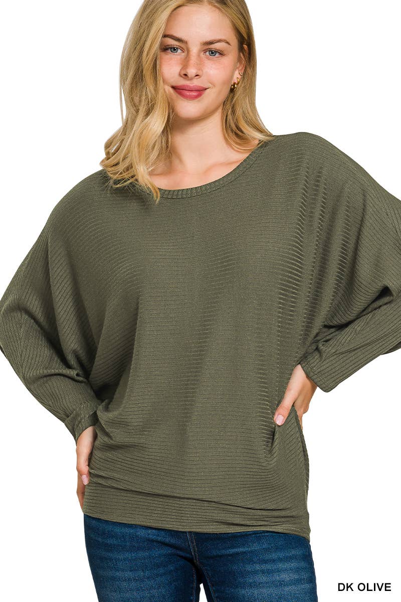 42POPS - Wholesale Knit Sweater - Women's - `.Ribbed Batwing Long Sleeve Boat Neck Sweater5