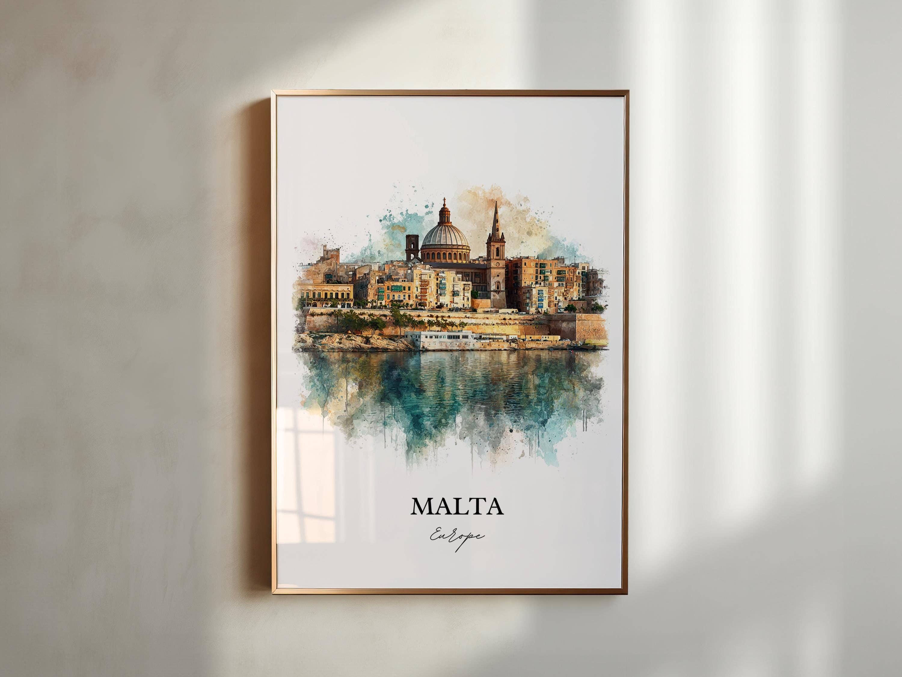 Premium Travel Art - Vente Affiche d'art - Art mural de Malte, Impression de Malte Europe, Art aquarelle de Malte, Cadeau de Malte, Impression de voyage, Affiche de voyage, Cadeau de pendaison de crémaillère2
