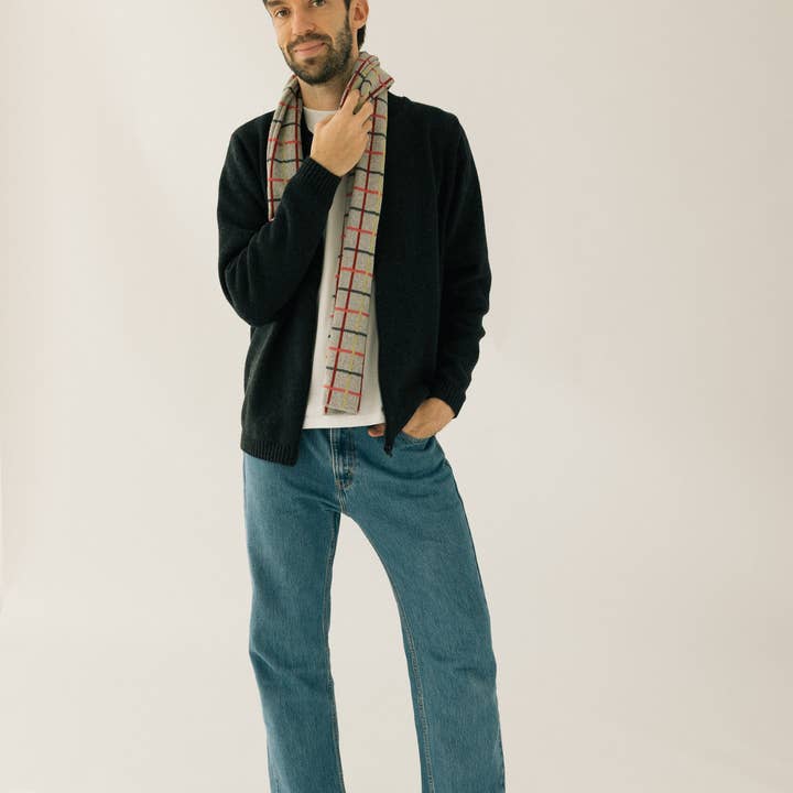 Cent agulles - Wholesale Scarf - Unisex - Light gray Quadri scarf2