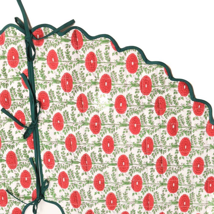Inner Child - Wholesale Tree skirt - Scalloped Blockprint Quilted Tree Skirt in Araminta Green3