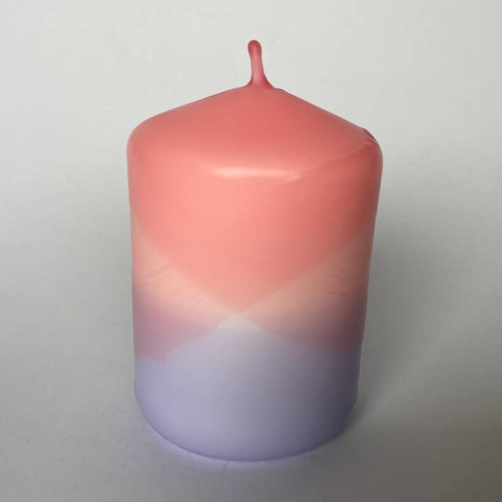 Sherbert pink and Lavender Dip Dyed Pillar Candle for wholesale by The Singing Rabbit