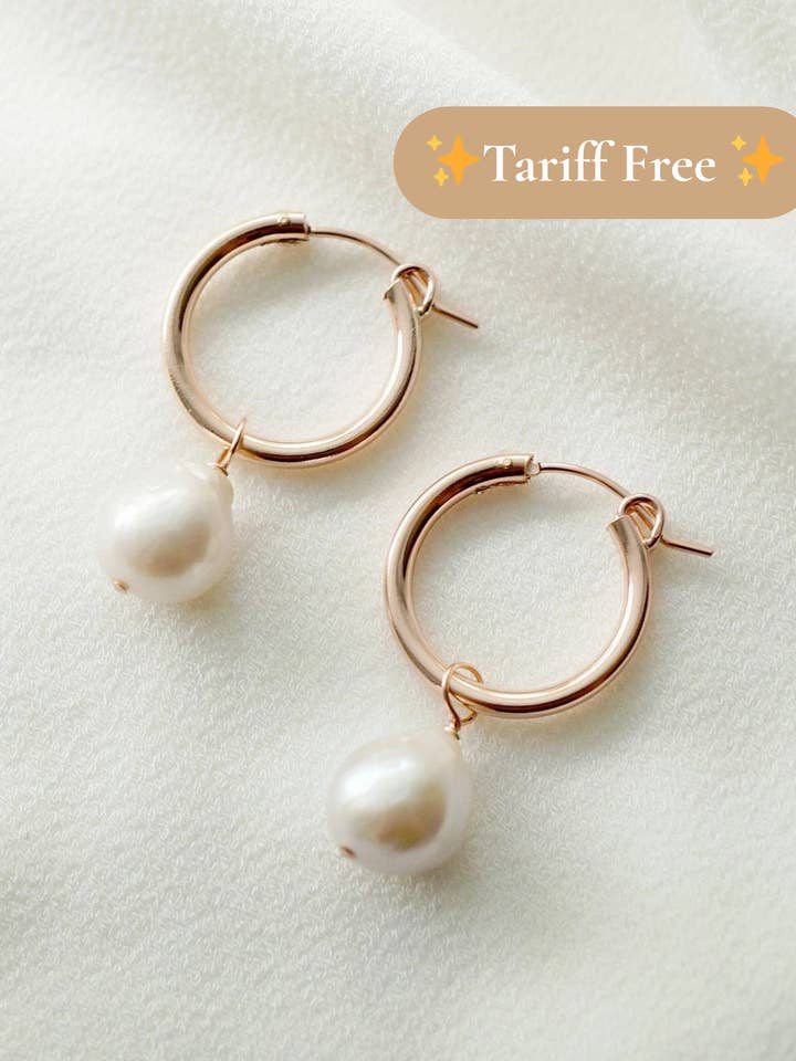 Baroque Cultured Pearl Rose Gold Hoop Earrings (Claudette) for wholesale by Hunter & Trove