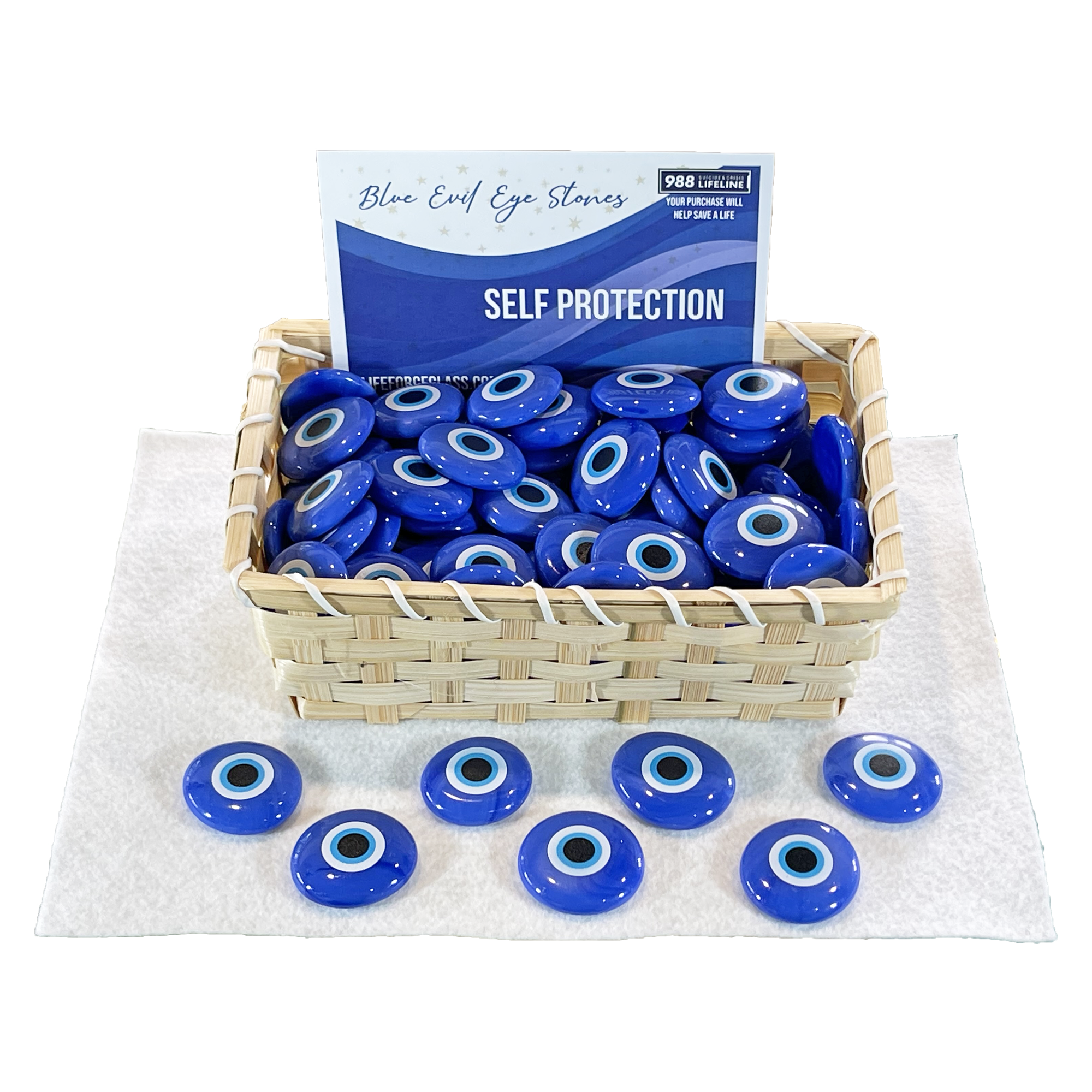 Lifeforce Glass, Inc. - Wholesale Spiritual Stone/Crystal - Printed Evil Eye Protection Palm Stone Assortment, All Blue1