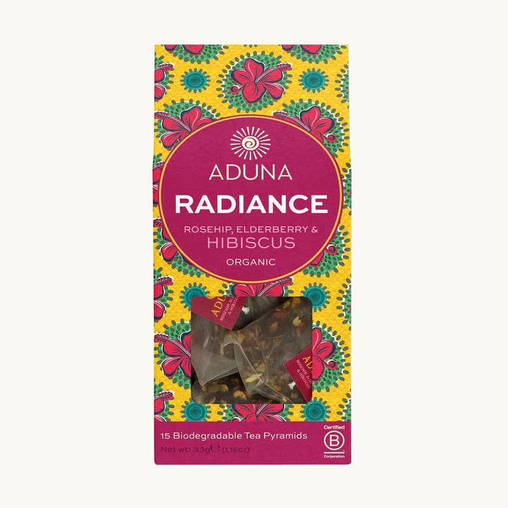 Hibiscus Radiance Te | 15 Biologisk Nedbrydelige Teposer for engroshandel hos Aduna Superfoods