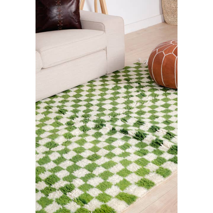 Moroccan Woven Treasures - Wholesale Area Rug - Green Checkered rug, Green Shag rug, Large Checkered rug2
