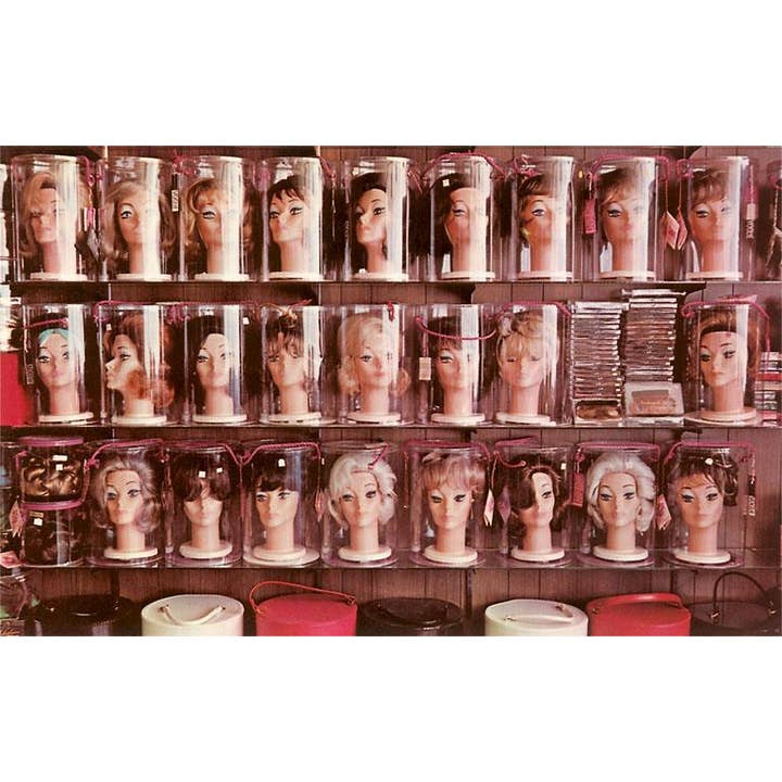 Found Image Press - Wholesale Art Print - Art Print NP-395 Lots of Wigs on Mannequins' Heads