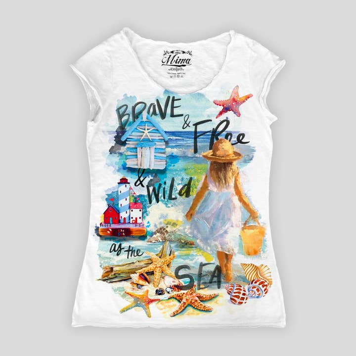 T-Shirt Sea Sea aus Italien mit Rundhalsausschnitt und Cap-Sleeves für den Großhandel von Sarprint srl