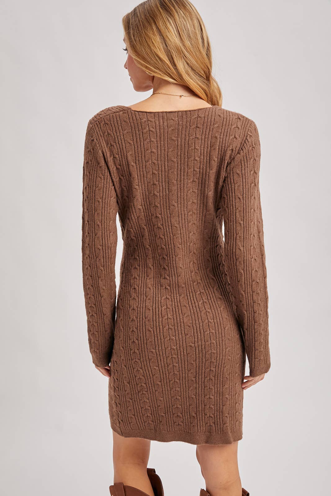 Bluivy - Wholesale Dress - Women's - V-NECK CABLE KNIT SWEATER WRAP DRESS6