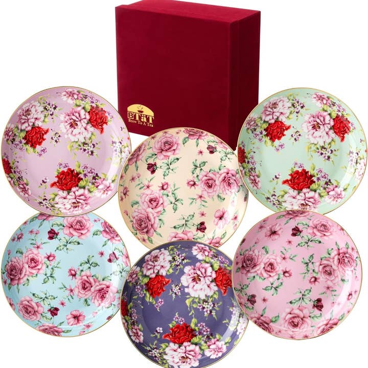 Conjunto de 6 Pratos de Porcelana Floral Brew To A Tea, 20 cm por atacado de Brew To A Tea
