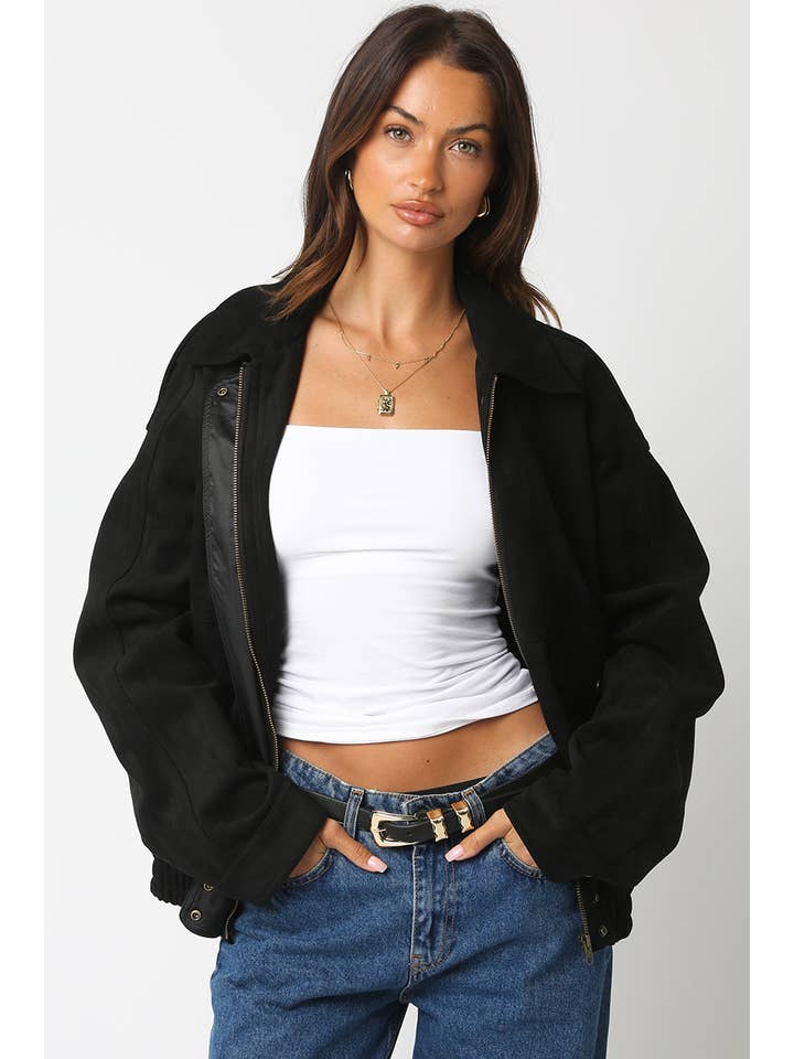 Olivaceous - Wholesale Jacket - Women's - Mia Faux Suede Jacket0