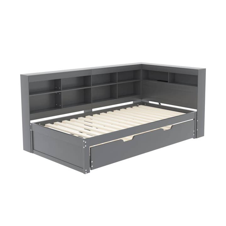 Urban Meuble - Wholesale Bed - Solid wood trundle bed gray 90*200 with USB port and multiple storage GIRCAET7
