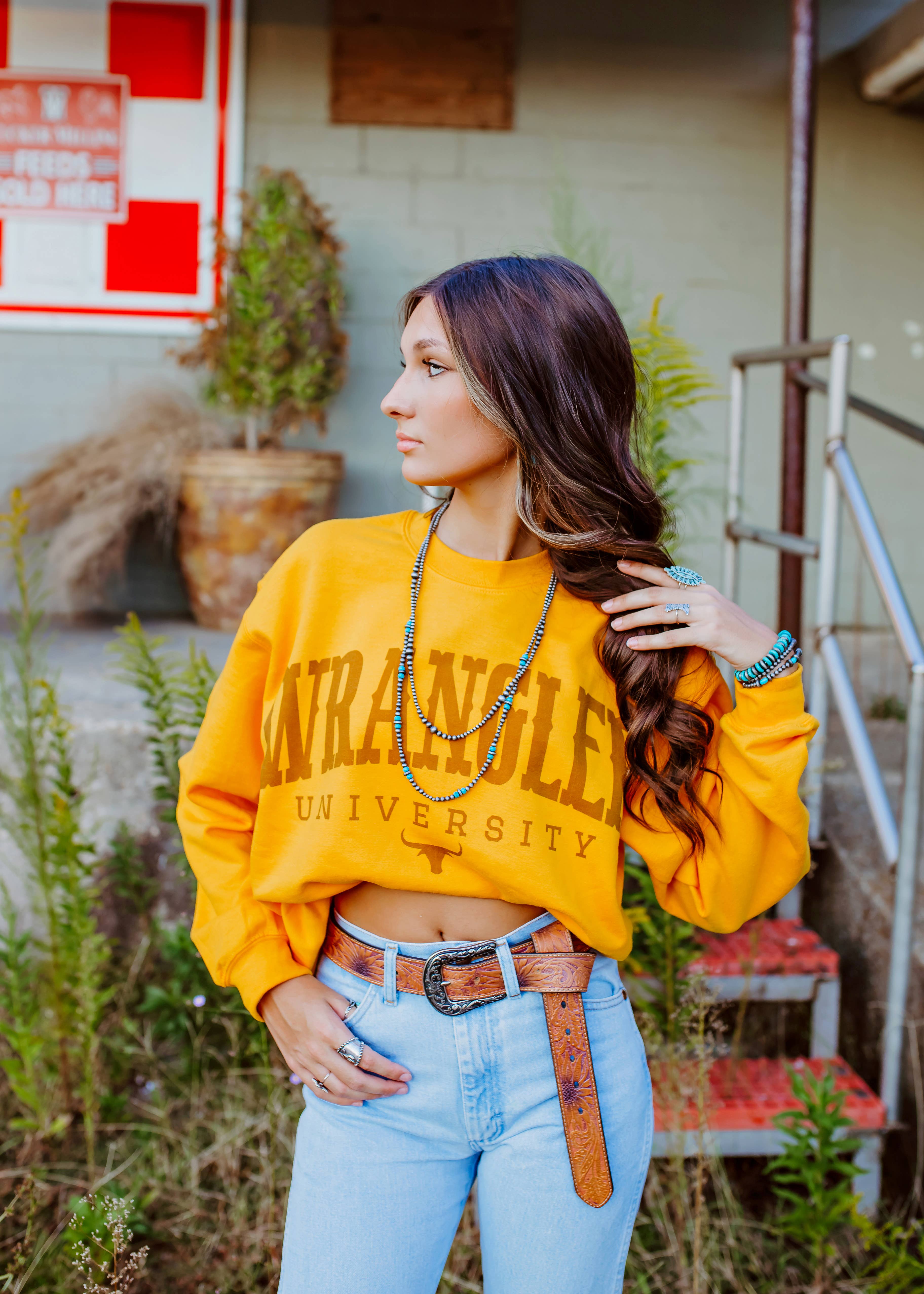 Midwestern Wildflower - Wholesale Graphic Sweatshirt - Women's - Wranglin’ country western graphic Crewneck sweatshirt2