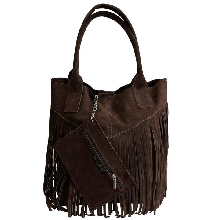 MODARNO - Wholesale Shoulder Bag - Women's - Modarno women's shopper bag in genuine suede with fringe plu10