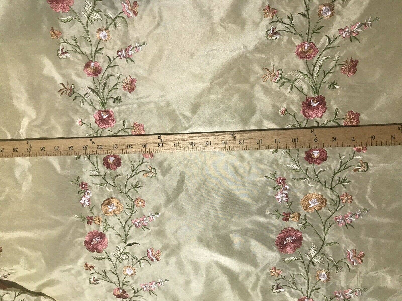 Fancy Styles Fabric - Wholesale Fabric - 1 Yard Remnant- Designer 100% Silk Dupioni Embroidery Floral Fabric- Beige9