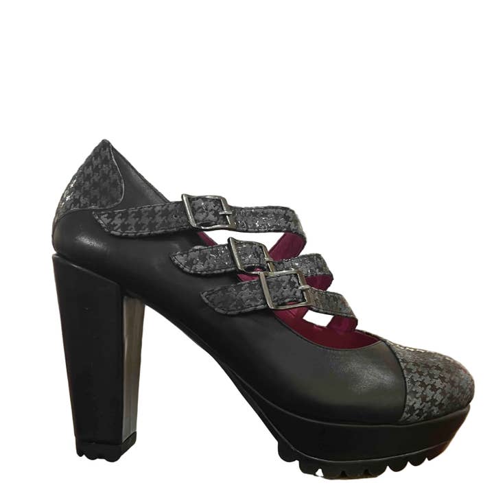 Patina platform black and gray houndstooth for wholesale by Chanii B