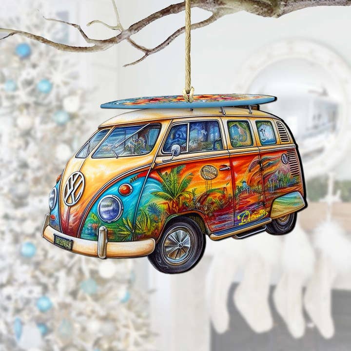 Designocracy - Wholesale Ornament - Beach Themed Ornaments - Hippie Van Wooden Ornaments