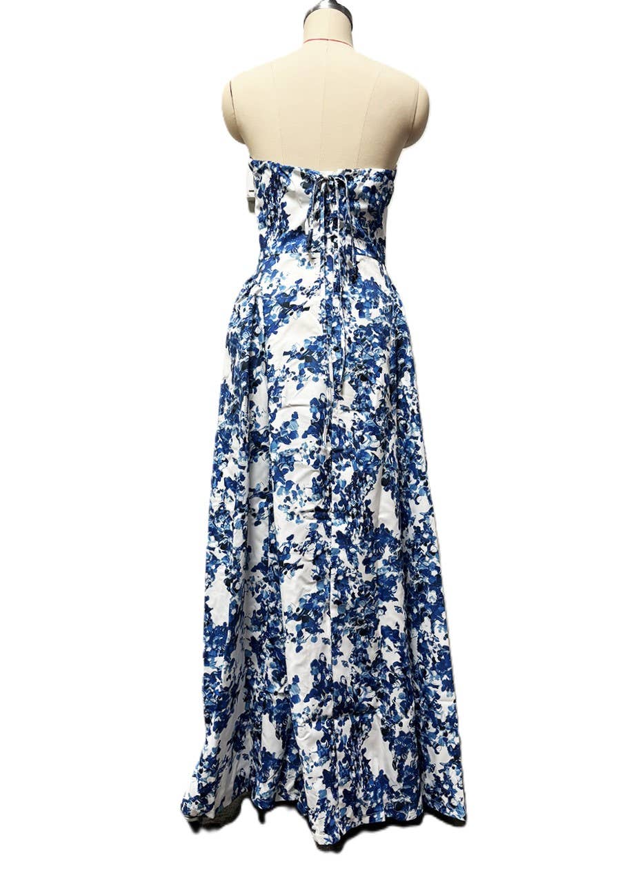 Rosa Clothing - Wholesale Dress - Women's - Elegant Strapless Floral Maxi Dress6