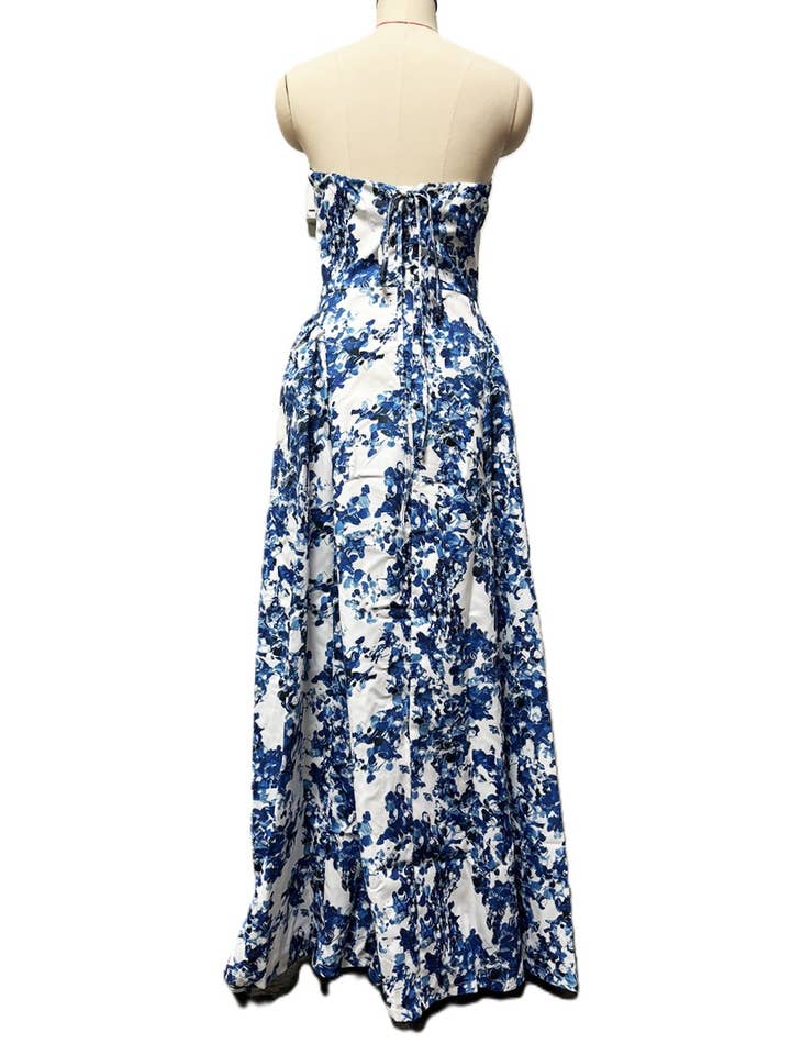 Rosa Clothing - Wholesale Dress - Women's - Elegant Strapless Floral Maxi Dress6