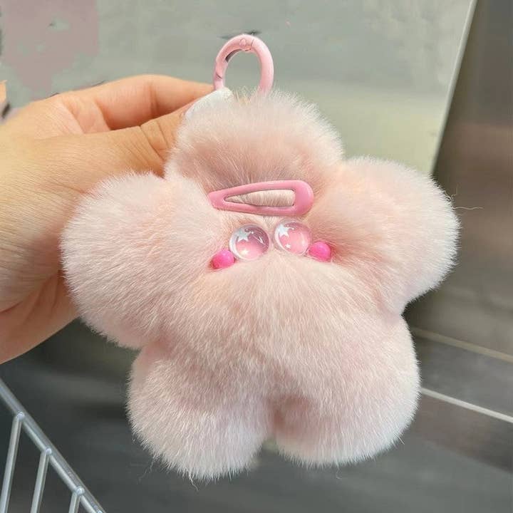 FurDecoration - Wholesale Keychain - Women's - Fluffy Rex Rabbit Fur Star-Shaped Car Key Bag Pendant Keychain1