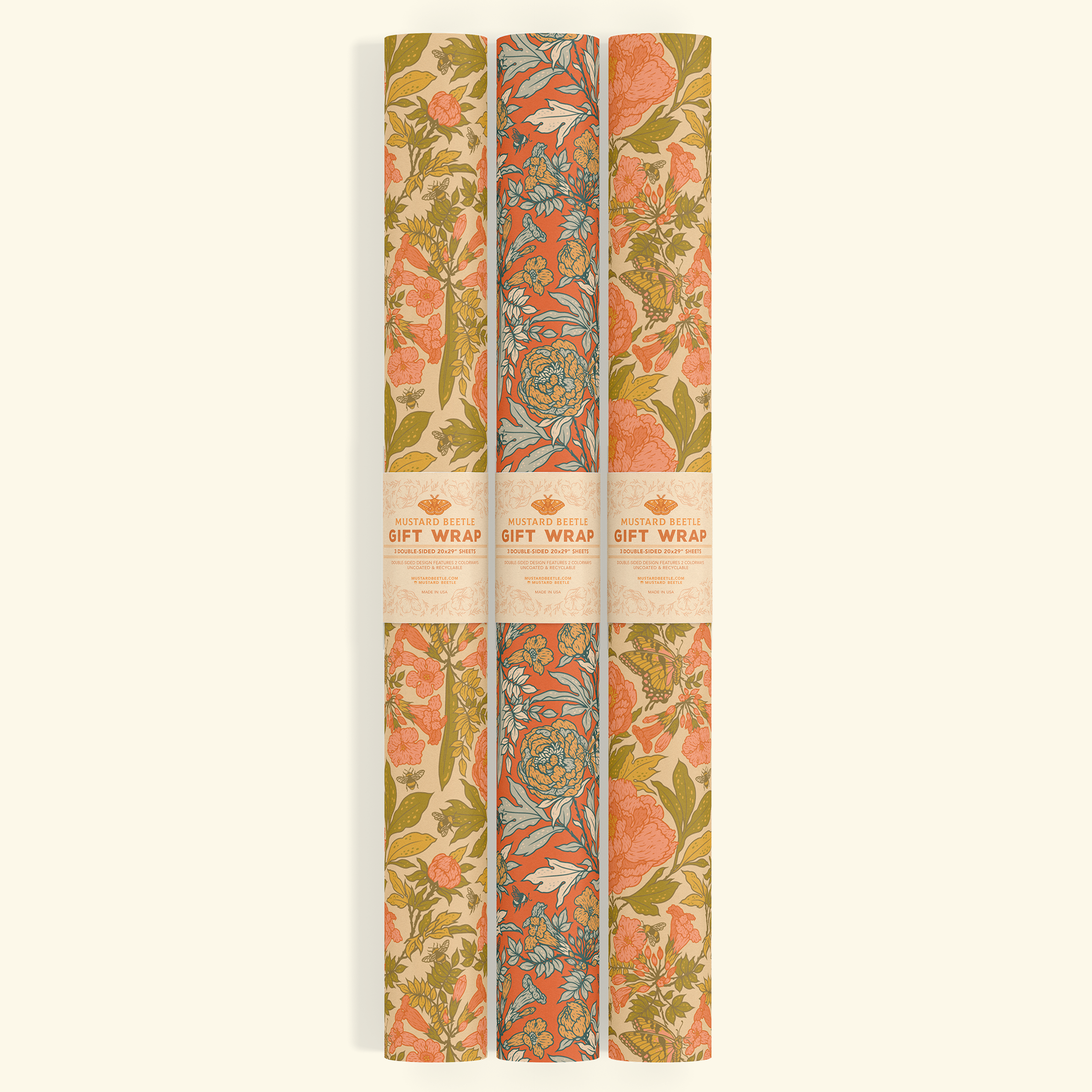 Mustard Beetle - Wholesale Flat Wrap - Gift Wrap: Peonies3