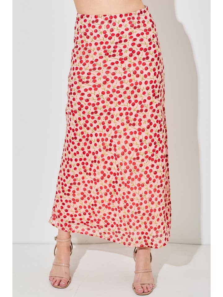 Baevely by Wellmade USA - Wholesale Skirt - Women's - CHERRY PRINT MAXI SKIRT