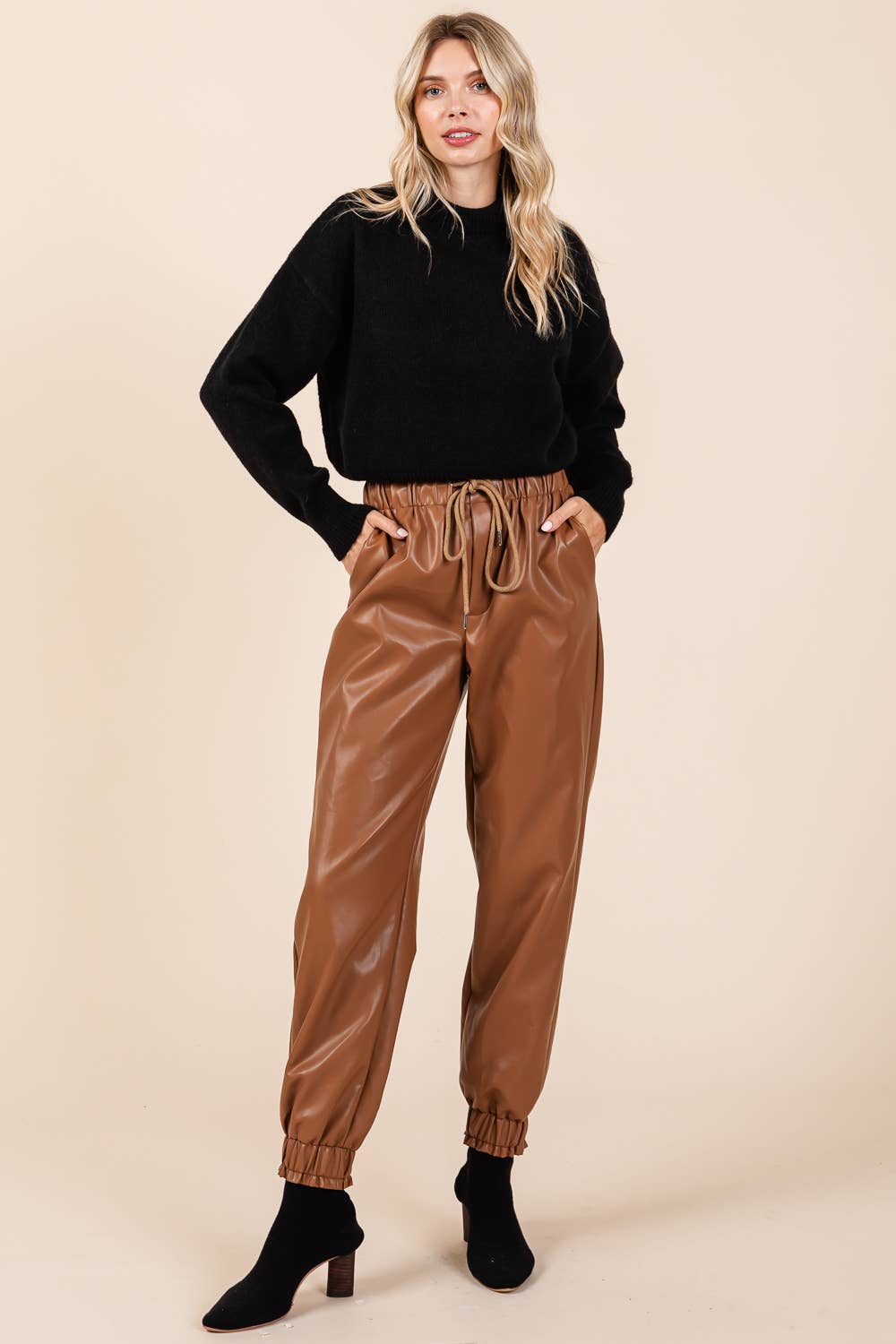GeeGee x Lovelo - Wholesale Pants - Women's - Faux Leather Jogger Pants, MP508126