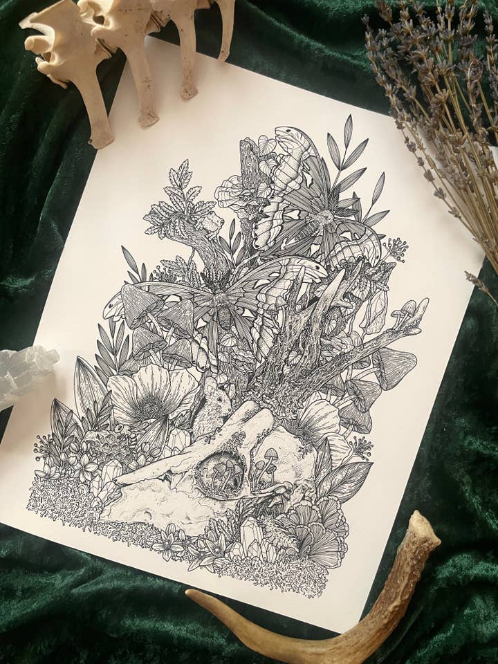 Impression d'art de crâne de chevreuil patiné pour la vente par Strat Lacy Art