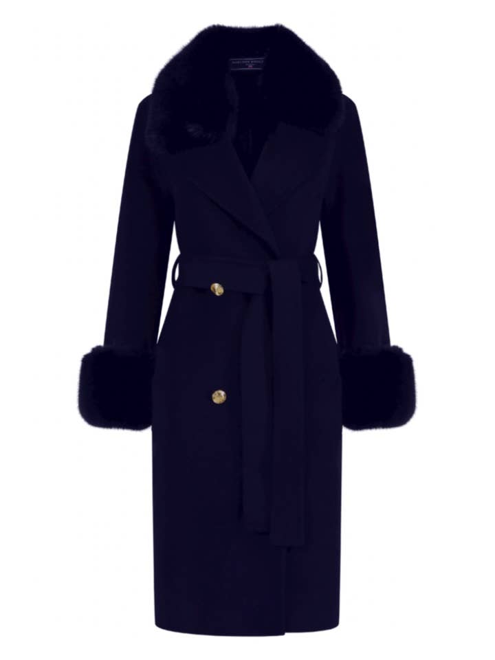 Buckingham Cashmere Coat Navy for wholesale by Hortons England