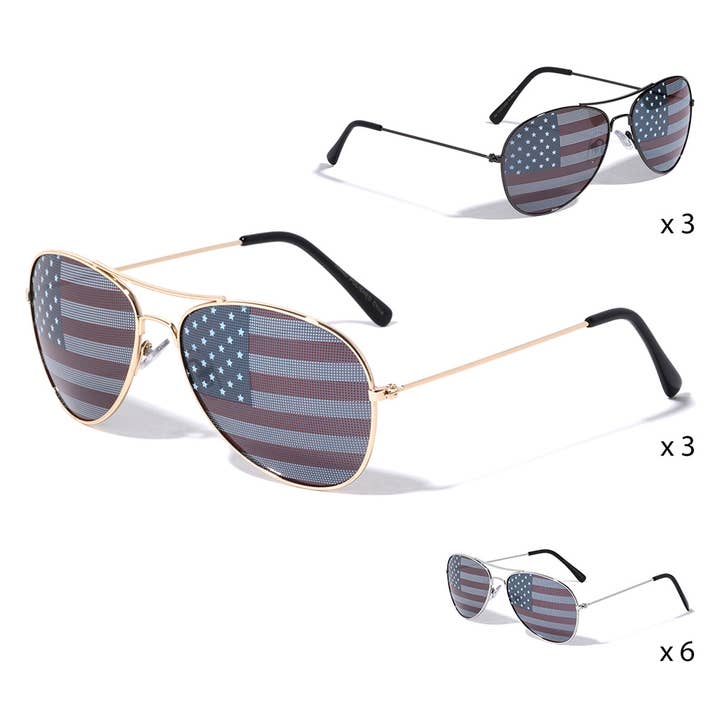 Sensibling Corp. - Wholesale Sunglasses – Women's - 12PCS - American USA Flag Aviator Sunglasses
3