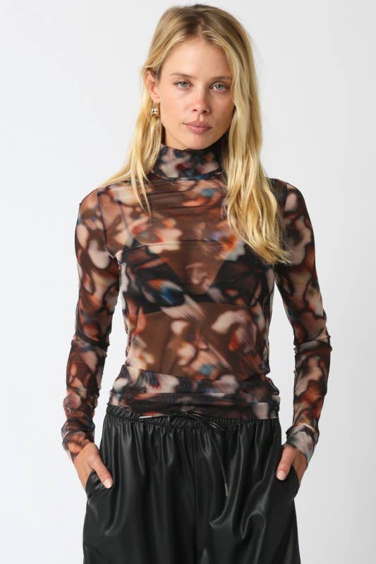 Brown Black Cream Clare Mesh Top for wholesale on Faire0