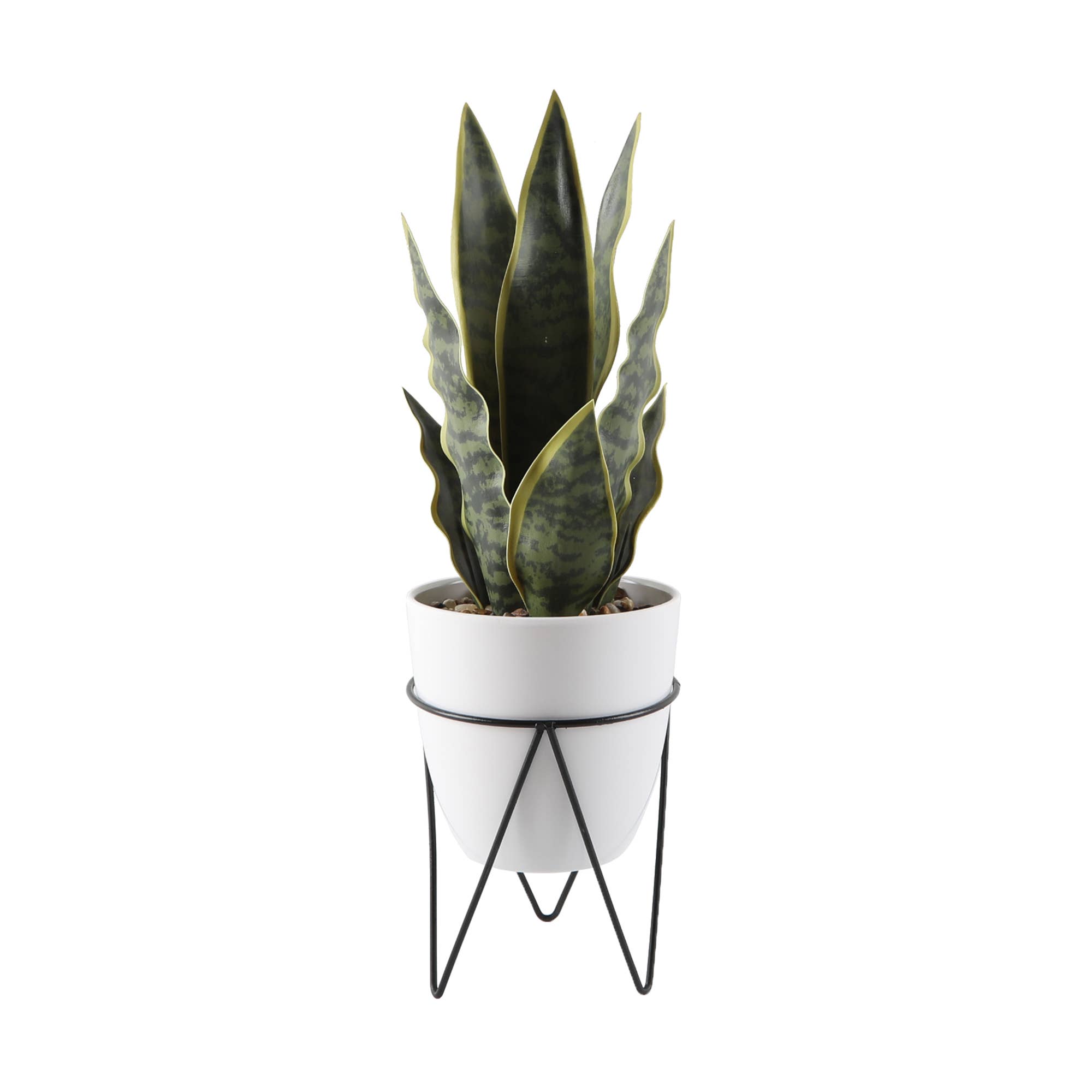 Flora Bunda Inc - Wholesale Artificial Plant - Faux Snake Plant in White Ceramic Pot with Metal Stand0