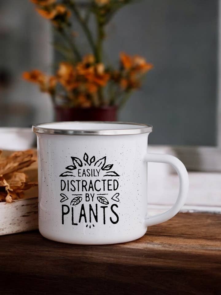 Easily Distracted By Plants - Enamel Camper Mug for wholesale by Sovende Bjorn