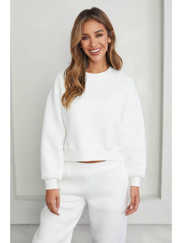 MILIO MILANO - Wholesale Sweatshirt - Women's - COZY FLEECE CROP CREW NECK PULLOVER (77112)8