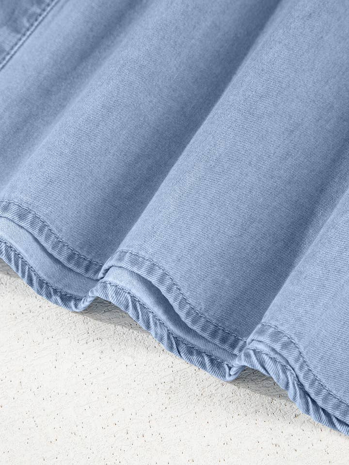 Myosotis Denim Pleated Slim Waist Short Sleeve Shirt Dress for wholesale on Faire15