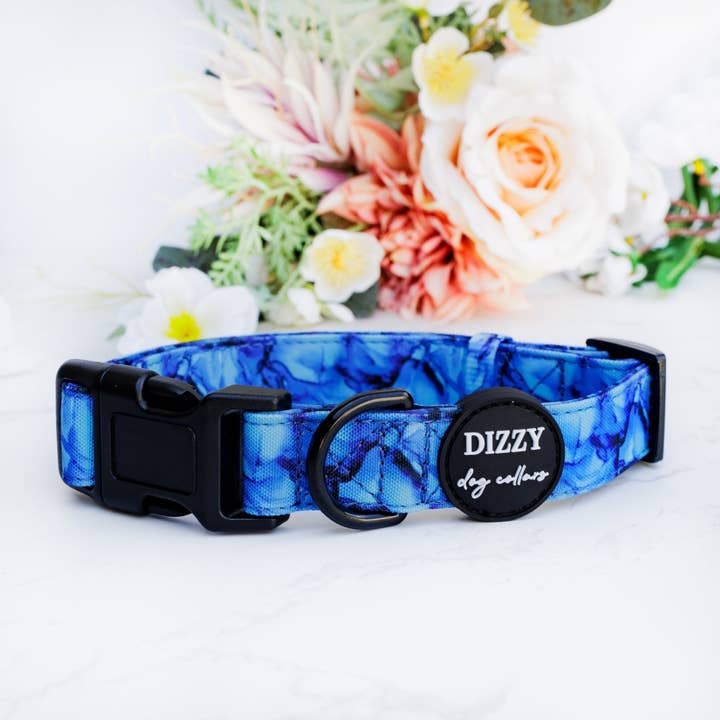 Blue Marble Dog Collar | Canvas & Neoprene Dog Collar for wholesale by Dizzy Dog Collars