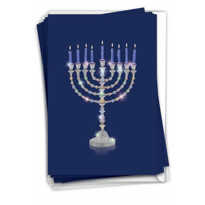 NobleWorks - Wholesale Hanukkah Card - Boxed Hanukkah Cards - Menorah Bling