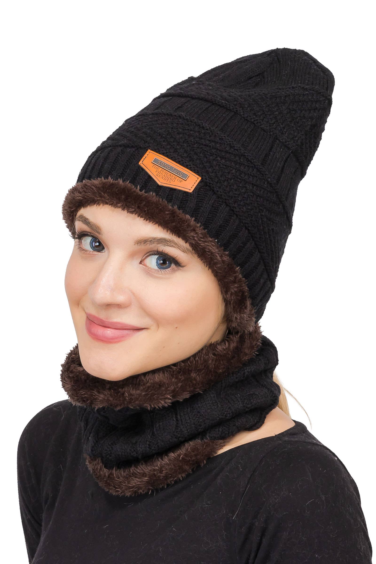 ASSORTED Earth Tone Cable Knitted Fur Beanie Scarf for wholesale on Faire1