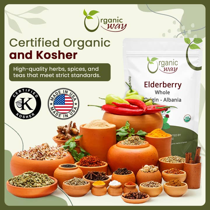 Organic Way LLC - Wholesale Gedroogd fruit - Gedroogde vlierbessen heel - kruidenthee | Europees wildgeoogst | Kosjer en USDA-gecertificeerd | Niet-GMO en glutenvrij | Getest op zuiverheid | 100% rauw uit Albanië7