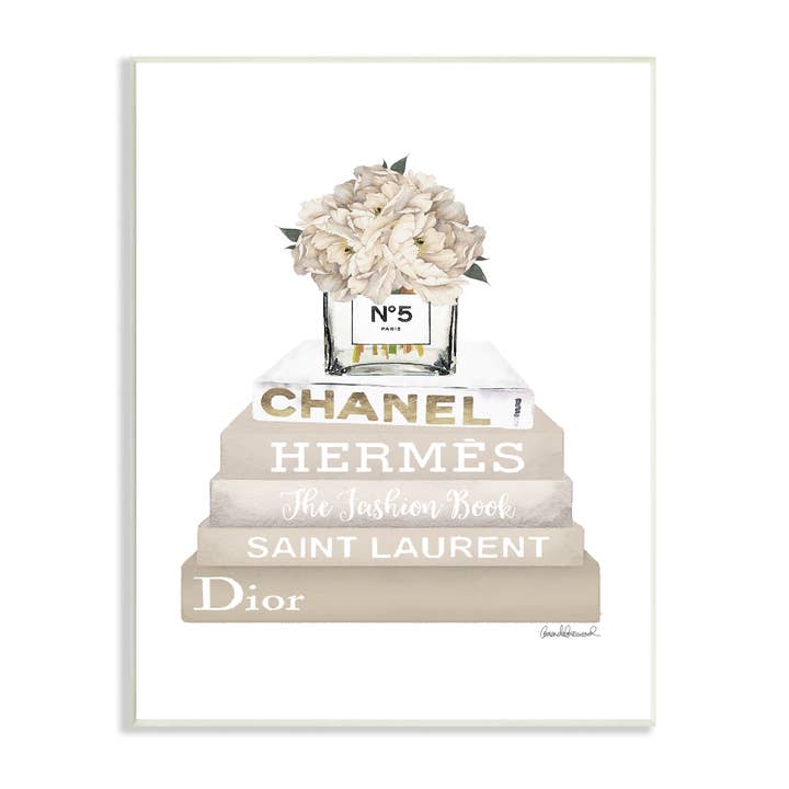 High Fashion Bookstack with Tan Flowers Wall Plaque Art for wholesale by Stupell Industries